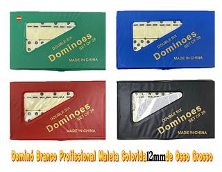 Jogo De Dominó GRANDE 12 MM De Osso Profissional Com 28 Peças Com Estojo De Maleta Com Cores