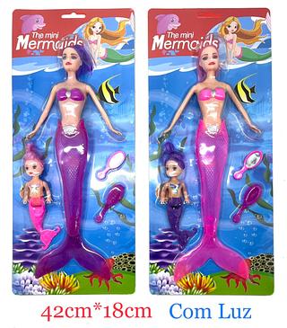 Boneca de sereia + sereia pequena pisca cauda, presente pra meninas