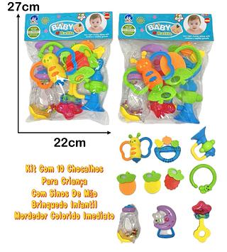 Brinquedo Educacional Infantil Bebê Kit com Chocalho e Mordedor