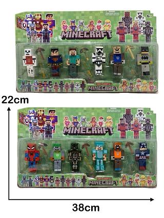 Kit 6 Bonecos Minecraft Cartelado Brinquedo Articulado