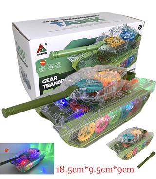 Carrinho Tanque de Guerra Musical Infantil Transparente Engrenagem Com Luz e Som