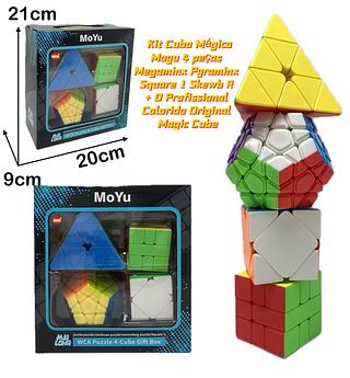 KIT C/4 Cubos Mágicos MoYu Pirâmide, Megaminx, Skewb, Square