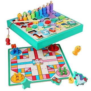 Jogo Tabuleiro de Madeira Conjunto de jogos 4 em 1