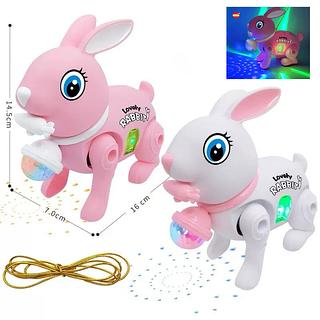 Brinquedo Coelho Pula Pula com Luz e Som Infantil Interativo para Bebê Presente Educativo