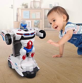 Brinquedo Carrinho Transformadores branco vira robô Vira Robô Bate E Volta Com Luzes E Som