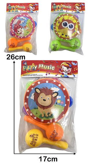 Brinquedo Infantil Musical Pandeiro e Chocalhos Cores Alegres Kit com 3 Itens
