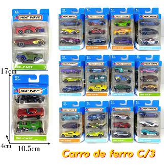 KIT 3 Carrinho Ferro Hot Cars Miniaturas Esportivo Coleção Carros Colecionavel Divertido