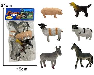 Kit 6 Animais Da Fazenda Safari Zoológico De Borracha