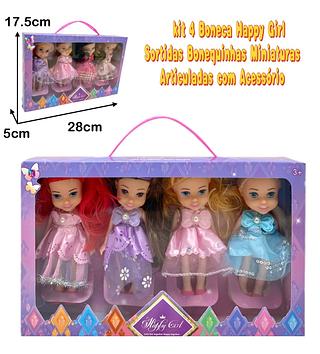 4pç kit Boneca Happy Girl Sortidas Bonequinhas Miniaturas Articuladas infantil