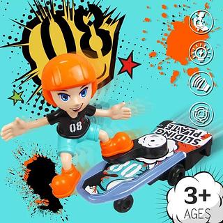Boneco Skatista Brinquedo Som Luzes Manobras Giro Skate