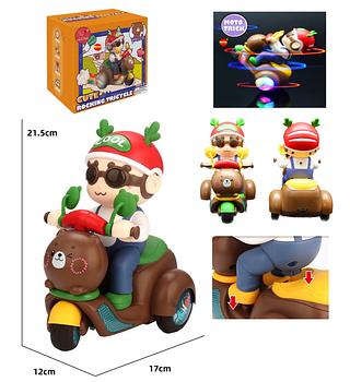 Brinquedo Moto Triciclo Urso Com Menino Luzes E Som Gira 360°