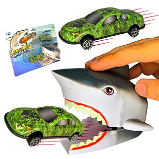 Brinquedo Lançador Tubarão Dinossauro Com Carrinhos De Ferro