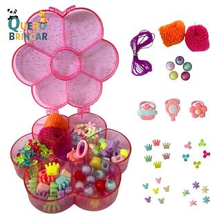 Kit Miçanga Infantil Para Pulseira Colar e Brincos Maleta Miçangas + Silicone Presente