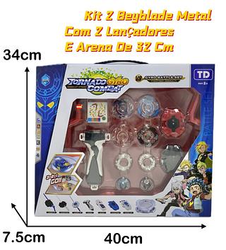 Kit Beyblade 4 In 2 + 2 Lançadores + Arena Grande Pião