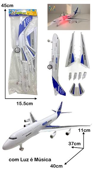 Avião Infantil de brinquedo Grande Airbus Com Som Luz Fricção H620 Super Jumbo