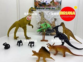 Kit Com 5 Dinossauro Borracha Tamanho Grande Verde Escuro