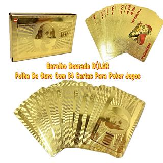 Baralho Dolar Dourado Ouro Folheado A Prova D'agua Poker 54 Cartas