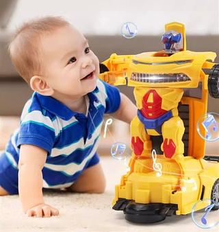 Brinquedo Carrinho Vira Robô Bate E Volta Com Luzes E Som Camaro Amarelo transforme
