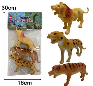 Kit de 3 animais da selva: leão, tigre, leopardo