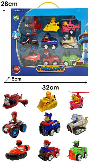 Kit 9 Carrinhos Patrulha Canina Fricção Brinquedos Coleção