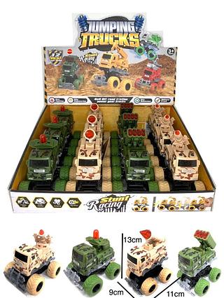 Carrinho Militar em Miniatura com pneus de borracha, movido à fricção.(caxinha com 12pç)