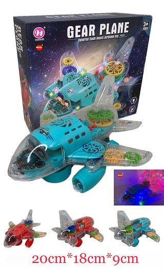 Carrinho Avião Musical Infantil Transparente Engrenagem Com Luz e Som