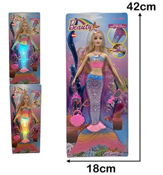 Boneca Sereia Musical Cauda Brilhante Luz e Som