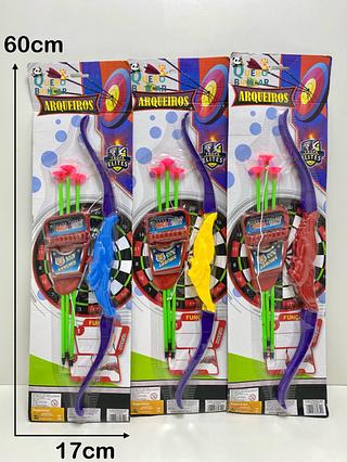 ARCO E FLECHA COM 3 VENTOSAS + SUPORTE BOW AND ARROW COLORS NA CARTELA