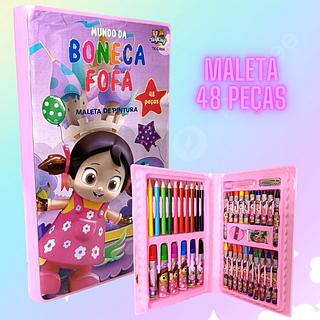 Estojo Maleta kit Pintura com 48 Peças Infantil Canetinhas Giz Lápis