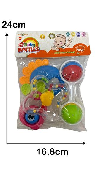 Top toyBrinquedos Para Bebê Kit com 4 pçs Chocalho + Mordedor Macio Colorido