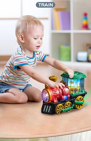 Brinquedo De Trem Elétrico Rotativo Para Crianças Com Fumaça e Luz