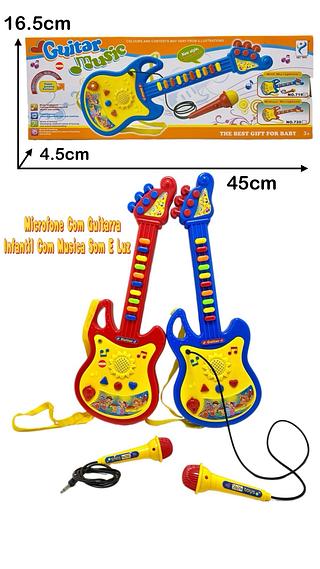 Guitarra E Microfone Infantil Com Som E Luz Meninos Meninas