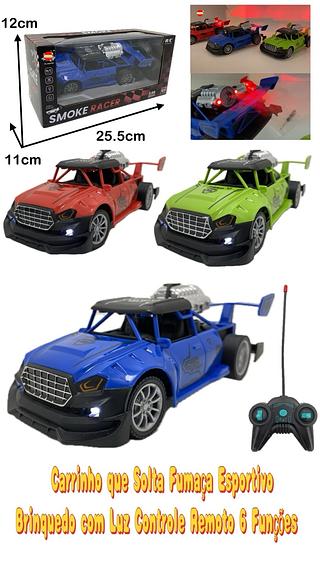 Carrinho que Solta Fumaça Esportivo Brinquedo com Luz Carro Controle Remoto