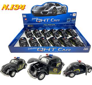 Carrinho de Ferro da Policia Federal Fusca Miniatura Abre Porta Capô Fricção(N.133)