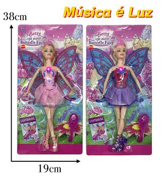 BONECA FADA BAILARINA COM ASAS BALLET TIPO BARBIE COM PENTE COM LUZ E MUSICA