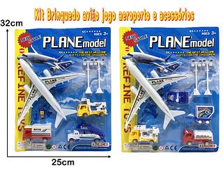 Kit Brinquedo avião jogo aeroporto e acessórios