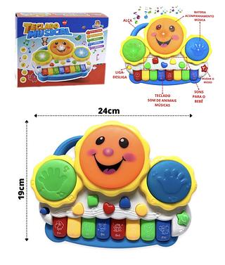 Teclado Sorriso Piano Musical Tambor Com Luz Bebê Brinquedo Infantil Divertido