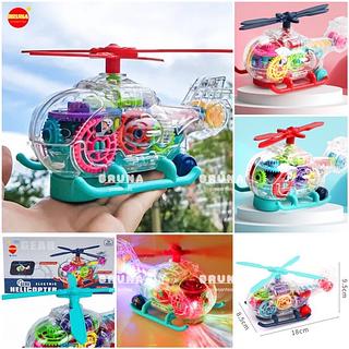 Helicóptero de Engrenagem Transparente Colorido Luminoso Musical